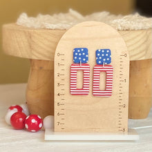 Load image into Gallery viewer, Red White & Blue Square Dangles