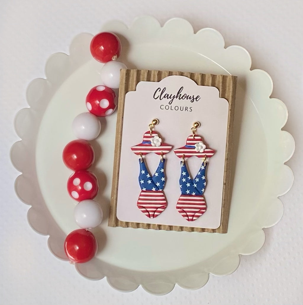 Red White & Blue Swimsuit Dangles